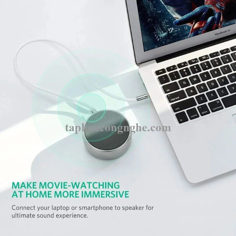 Ugreen 10760 3M Trắng Cáp âm thanh 2 đầu 3.5mm dương chữ L dây dẹt AV119 30010760